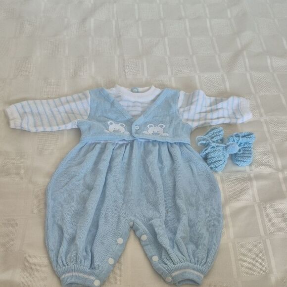 Charming Blue Baby Footie with Bear Embroidery - Picture 16 of 16